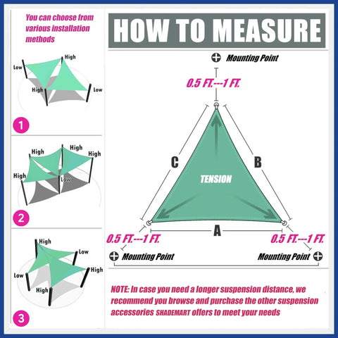 Beige Triangle Shade Sail Canopy 20 Ft Per Side UV Block Water Permeable HDPE Fabric Heavy Duty installation guide