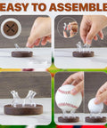 Two Pack Baseball Display Stands With Walnut Wood Base And Clear Acrylic Arms To Show Off Your Baseballs Softballs Golf Balls And Tennis Balls Memorabilia Collection featuring easy assembly instructions.