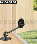 Rock Solid 3 Inch Matte Black Hook And Eye Latch For Swing Barn Doors Patio Gates installed on wooden door.
