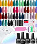 27 Colors Gel Nail Polish Kit With UV And LED Light Lamp For At Home Manicures, Curing Gel Polish Set With Base Coat Top Coat And Tools