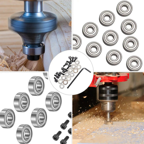Top Shelf Router Bit Replacement Bearing Kit With Top Mounted Ball Guide For Dead Nuts Accuracy And Reliable Woodworking Swaps That Guarantee Smooth Sailing Always with precision bearings and tools.