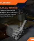 Engine Variable Valve Timing Solenoid Replacement For Select Models Durable Plug And Play VVT Solenoid in oil flow testing setup.