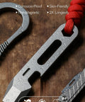 Close-up of Titanium EDC Pry Bar Multitool with Bottle Opener, Hex Wrench, Ruler in Gunmetal Grey, ideal for keychains and outdoor use