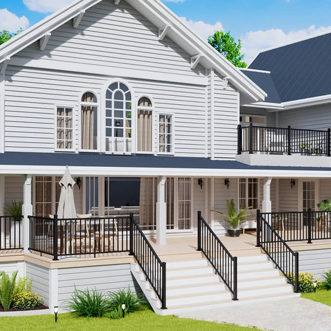 House exterior with 4 Pack Aluminum Adjustable Railing Bracket Connectors With Drill Bit For Outdoor Decks Porches And Balconies