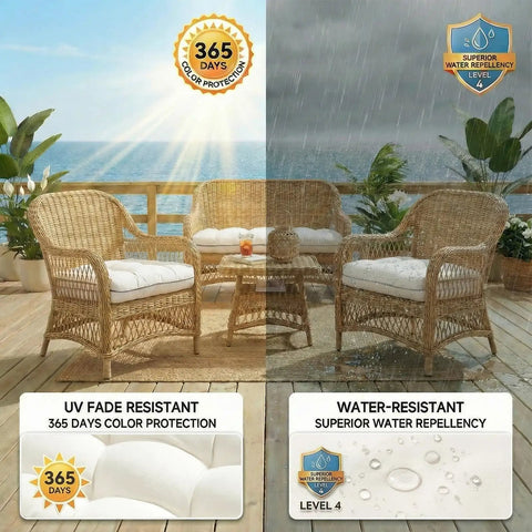 Oxford Blue Wicker Outdoor Cushions 3 Piece Set Replacement Cushions For Patio Loveseat And Chairs With Memory Foam Blend