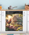 Magnetic Door Cover For Appliances 26 By 23 Inches, Rustic Farmhouse Rooster Pig And Cow Scene on dishwasher, peel and stick decal