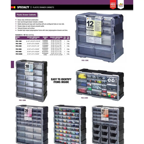 Heavy Duty Drawer Cabinet Organizer With 39 Drawers And 9 Clear Bins, 19 Inch Tall Plastic Storage Cabinet, Stackable Design