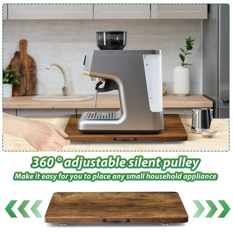 Slick Rolling Appliance Tray For Quiet Coffee Maker Sliding With No Sweat Countertop Moving Rustic Finish with adjustable pulleys.