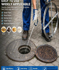 Heavy Duty Flat Steel Sewer Rod And Drain Snake Tool Forged From Tempered Metal used to clear blockages in a sewer.