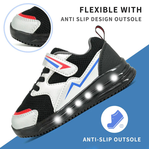 Light Up Toddler Boy Kicks Size 9 Easy On Hook And Loop Straps Breathable Mesh Upper Quick Dry Non Slip Lightweight Sole