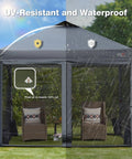 10x10 Pop Up Canopy Tent With Mosquito Netting Outdoor Portable Screen Shelter for Yard Parties Camping and Picnics with chairs inside