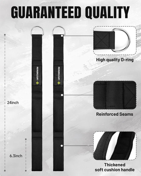 Versatile Tricep Rope Cable Attachment With 3 Grip Lengths For Greater Range Of Motion Perfect For Tricep Pushdowns Face Pulls Crunches And Pro Grade Workouts Black 2 Pack, 24-inch black strap with D-ring and cushioned handle