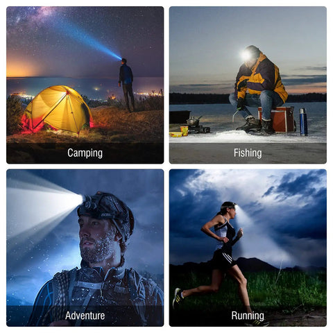 Ultra Bright White And Red LED Headlamp With 3 Modes For Running Camping Hiking Fishing And Night Vision outdoors collage