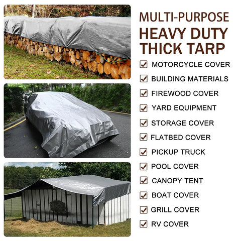 Heavy Duty Waterproof Tarp 10x20 Ft 14 Mil Extra Thick Cover With Grommets And Reinforced Edges, UV Resistant, multi-use