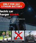 UL Listed 42V 2A Replacement Electric Scooter Charger For 36V Li Ion Batteries With description of compatibility and voltage specs.