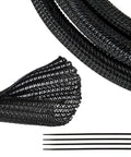 Braided Wire Cable Sleeve Half Inch Inner Diameter, 10 Feet Long Self Wrap Split Tubing for Automotive and Computer Cables, Black