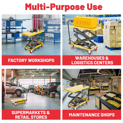 Heavy Duty Hydraulic Lift Cart With 330Lb Capacity, 49.6 Inch Max Lift Height in various work environments, single scissor lift