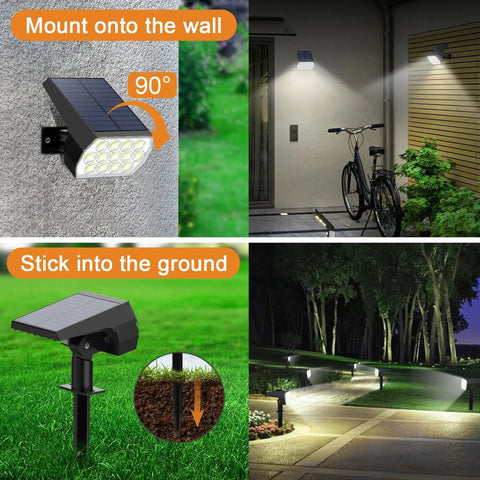Solar Spot Lights Outdoor 6 Pack 65 LED Garden Pathway Lights IP68 Waterproof Walkway Yard Driveway 3 Modes Cool White