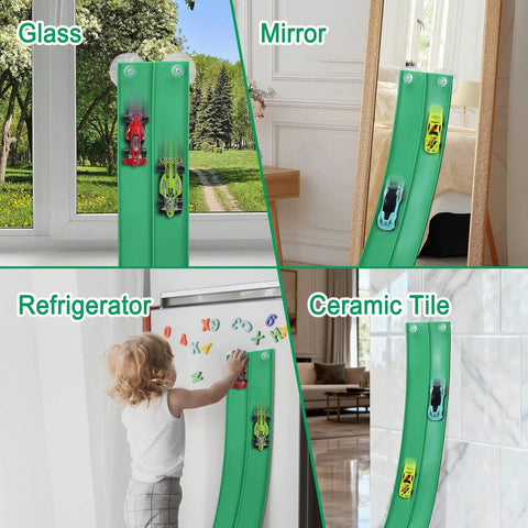 Customizable 15.75 Ft Flexible Race Track For Kids With 4 Cars And 6 Suction Cups Easy To Store Outdoor Toy Set on various surfaces