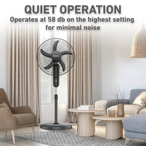 18 Inch Oscillating Stand Fan With 3 Speeds Cranks Out Powerful Airflow Up To 2120 CFM in a cozy living room setting, black