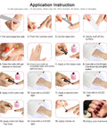 Step-by-step instructions for applying Dope Temperature Color Changing Gel Nail Polish Kit With 6 Glitter 10ml Bottles Thermochromic Vegan Cruelty Free HEMA Free Mood Shifting Nail Polish Set For Warm Or Cold Hands Gift Box Packaging.