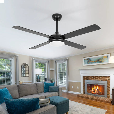 52 Inch Ceiling Fan With Light Remote Control Dope DC Motor Dimmable Lighting 6 Speeds Breeze Mode Timer Vacation Mode Double-Sided Black Wood Blades for living room decor