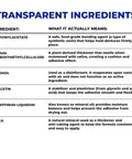 Chart showing transparent ingredients in All Day Hold Denture Adhesive Cream For Uppers, Lowers, And Partials With Waterproof Seal