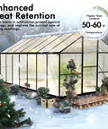 Walk In Outdoor Greenhouse Kit 8 By 14 Feet Large Weatherproof Greenhouse with snow, aluminum frame, for garden planting.