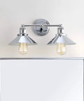 Lit Chrome 2 Light Industrial Farmhouse Vanity Light Wall Sconce With Metal Shade for Bathroom Mirror