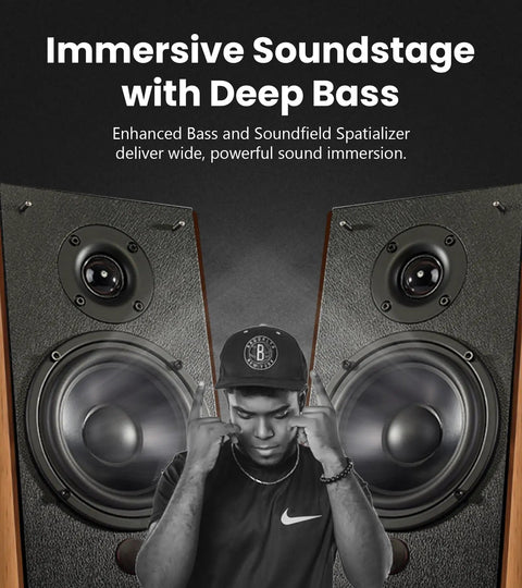 R2000DB Powered Bluetooth Bookshelf Speakers With Optical Input And 120 Watts RMS showcasing immersive soundstage with deep bass.