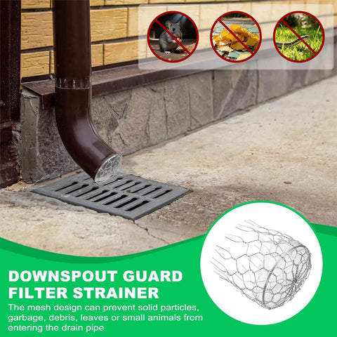 101Mm Gutter Guard Filter Mesh Screen 304 Stainless Steel With 2Mm Hole Grid installed on downspout opening