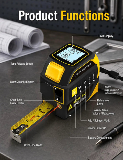 Badass 4 In 1 Laser Tape Measure Featuring Dual Axis Leveling And A Massive 328Ft Range With A Dependable 16Ft Tape Blade For Any Home Improvement Hustle