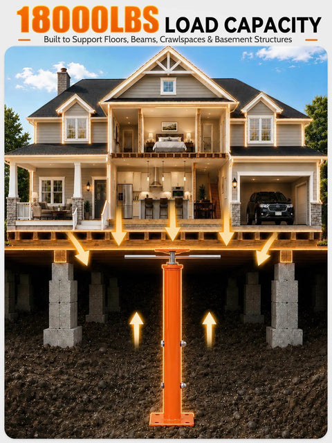 Rock Solid Adjustable House Floor Jacks 4 Pack 19 To 36 Inch Lift Range Heavy Duty Screw Stands 18000 Lbs Weight Limit for crawl space support.