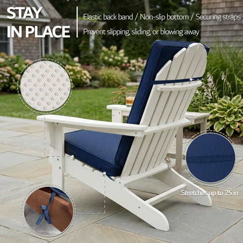 Set Of 2 Outdoor Adirondack Chair Cushions With Removable Covers And Water Repellent And Fade Resistant Faux Linen Securing Straps