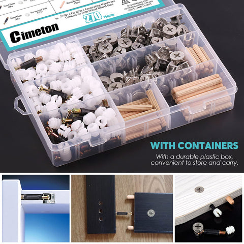 Furniture Connecting Hardware Kit With Cam Locks Dowel Pins And Pre Inserted Nuts And Screws 120 Piece Zinc Alloy Set