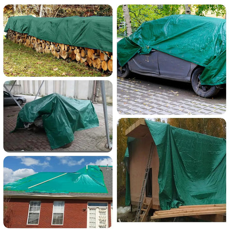 16 Mil Heavy Duty Waterproof Tarp 10 By 10 Feet For Outdoor Use covering firewood, car, and building projects.
