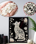 Cat Themed Pearl Diamond Painting Kit For Adults And Beginners, Sparkling Crystal Gem wall art displayed on table