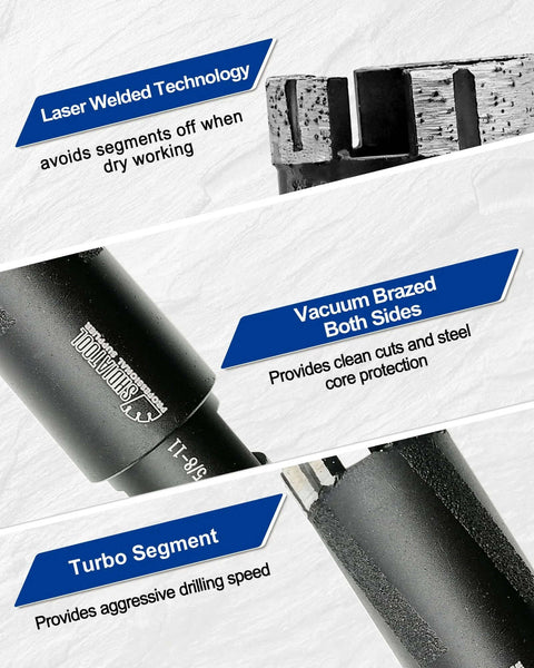 SHDIATOOL diamond core drill bit, 1-3/8 inch (35 mm), laser-welded vacuum-brazed turbo segment.