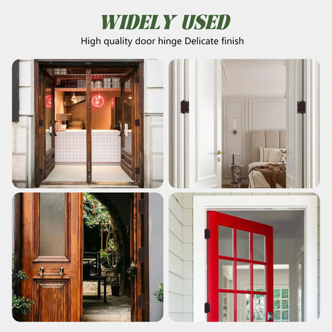 Two Pack Self Closing Door Hinges 3.5 Inch Oil Rubbed Bronze Spring Loaded Auto Close Hinges for Interior Doors with imagery showing usage.