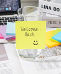 Burst Of Color Sticky Notes Refills 3x3 Pop Up Pads With 9 Bright Colors, sticky note on glass with message, desk setup