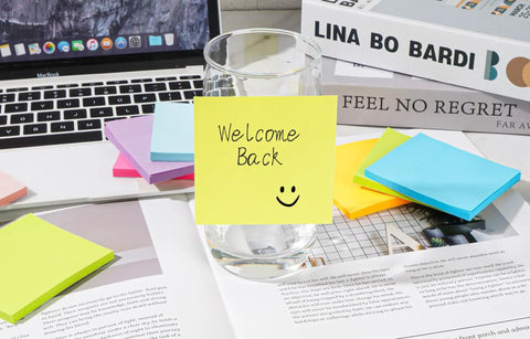 Burst Of Color Sticky Notes Refills 3x3 Pop Up Pads With 9 Bright Colors, sticky note on glass with message, desk setup