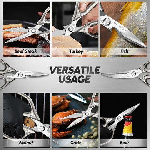 Heavy Duty Kitchen Shears Set For All Purpose Cutting And Food Prep Ultra Sharp Meat Scissors For Poultry Herbs And More Game Changer For Spatchcocking A Turkey And Holiday Cooking Durable Kitchen Tool Gift Ready, stainless steel 2-pack