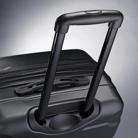 Samsonite Omni PC hardside carry-on luggage, black 20-inch, close-up of extended telescoping handle