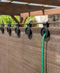Heavy Duty Lock Grip Shade Cloth Clips Set Round Plastic Sun Shade Net Clips For Garden Patio Awnings Greenhouse Fabric Reusable Windproof Clips For Bird Netting And Tarp Protection, attached to fabric on patio frame