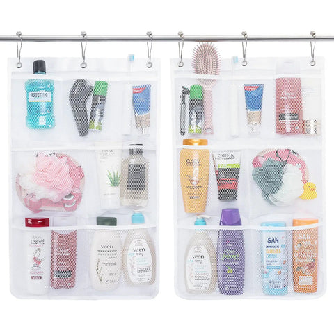 Cruise Essentials Hanging Shower Caddy With 7 Pockets And Quick Dry Mesh Portable Bathroom Organizer for RVs, travel, and camping.