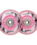 LED Illuminated Inline Skate Wheels 70mm Pink Pack Of 2 With 82A Hardness ABEC7 Bearings Magnetic Power No Batteries Needed