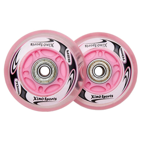 LED Illuminated Inline Skate Wheels 70mm Pink Pack Of 2 With 82A Hardness ABEC7 Bearings Magnetic Power No Batteries Needed