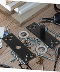 360 Degree Hidden Door Hinge Stainless Steel Pivot For Secret Doors with mounting hardware and tools on wooden surface