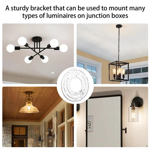 2 Pack Universal Light Fixture Mounting Brackets Rock Solid 4 Inch Round Steel Crossbars With Full Hardware Kit For Quick Wall Or Close To Ceiling Light Installations, showing various lighting setups.
