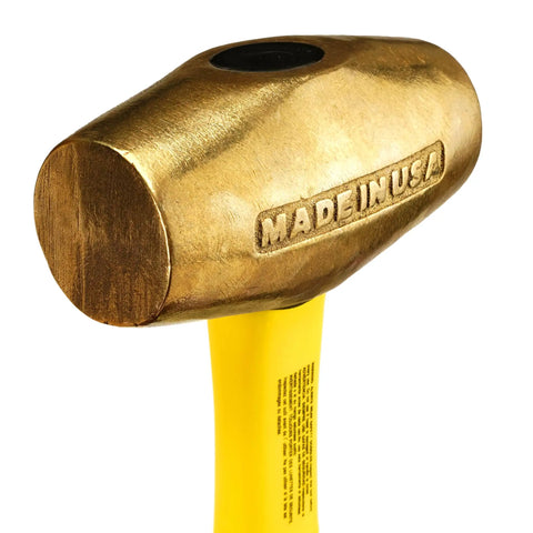 Brass Drilling Hammer 10 Inch, 5 Lb Non Sparking, Double Faced Head With Fiberglass Handle, USA Made, Non Marring